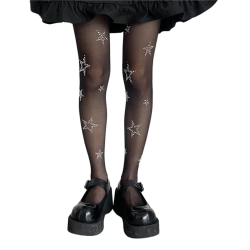 SLITHICE Women's star tights rhinestone tights black tights gothic kawaii y2k cute stockings (US, Alpha, One Size, Regular, Regular, Star) - Image 2