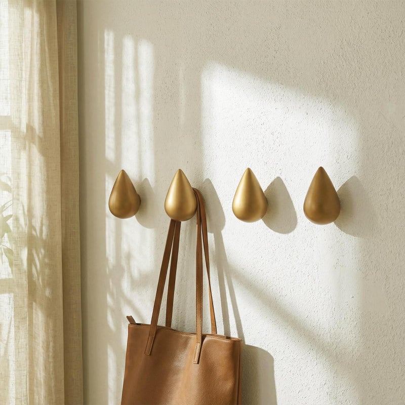 BrightRow 4 Pcs Resin Coat Hanger Hooks Water Drop Shaped Hat Rack Wall Mounted for Wall Dressing Room Decor - Image 1