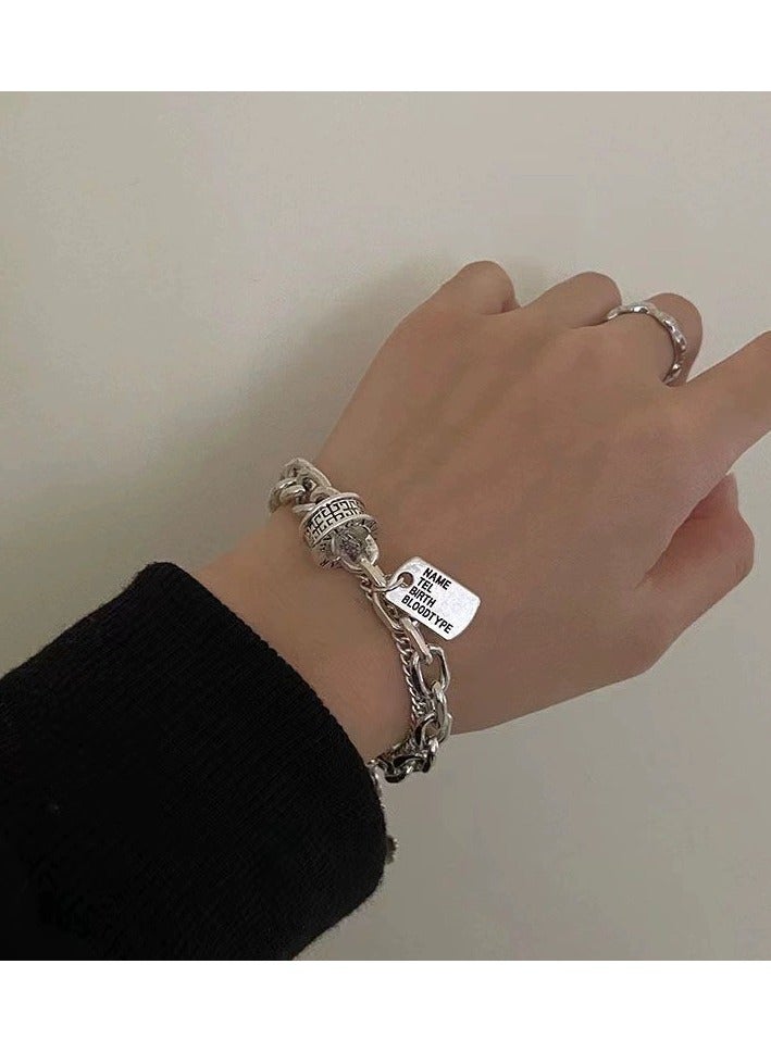 Goolsky Vintage Square Tag Layered Bracelet – Unisex Grunge Chain Jewelry, Hip-Hop Street Style, Daily Wear - Image 1