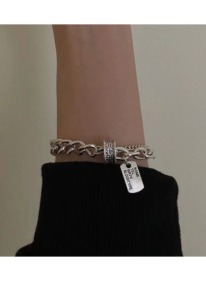 Goolsky Vintage Square Tag Layered Bracelet – Unisex Grunge Chain Jewelry, Hip-Hop Street Style, Daily Wear - Image 2