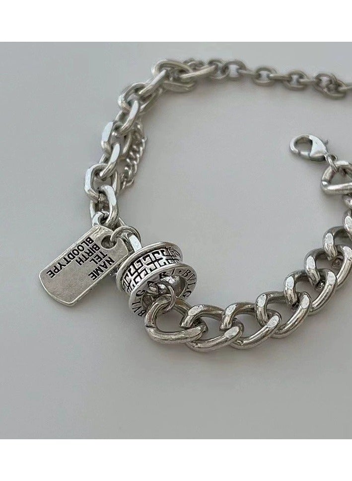 Goolsky Vintage Square Tag Layered Bracelet – Unisex Grunge Chain Jewelry, Hip-Hop Street Style, Daily Wear - Image 3