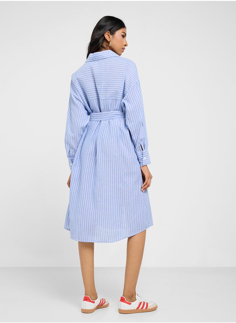 Ginger - Pinstripe Midi Shirt Dress - Image 1