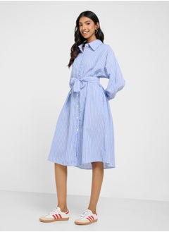 Pinstripe Midi Shirt Dress
