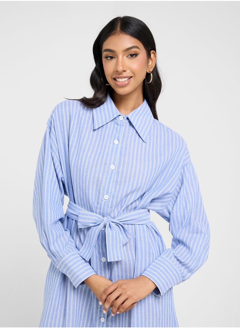 Ginger - Pinstripe Midi Shirt Dress - Image 1