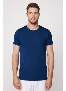 Tudors Slim Fit Crew Neck Plain Basic Short Sleeve Navy Blue T-Shirt  - Image 2