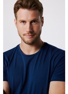 Tudors Slim Fit Crew Neck Plain Basic Short Sleeve Navy Blue T-Shirt  - Image 1