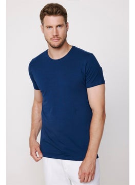 Tudors Slim Fit Crew Neck Plain Basic Short Sleeve Navy Blue T-Shirt  - Image 3
