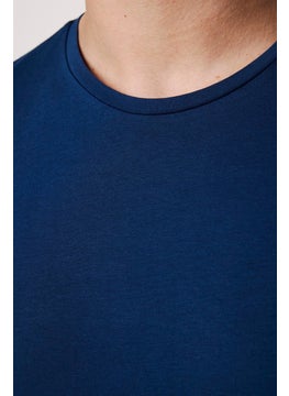 Tudors Slim Fit Crew Neck Plain Basic Short Sleeve Navy Blue T-Shirt  - Image 4