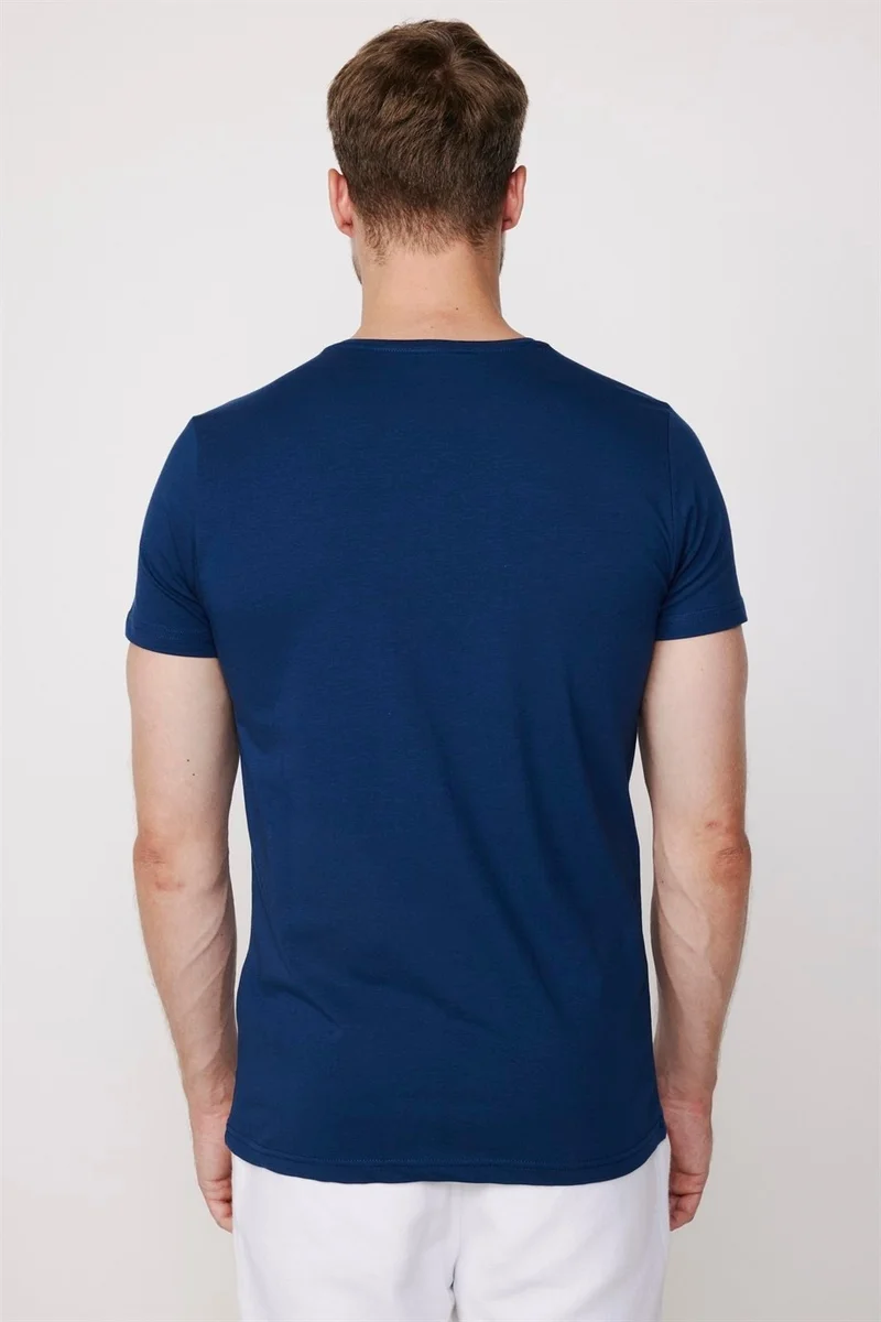 Tudors Slim Fit Crew Neck Plain Basic Short Sleeve Navy Blue T-Shirt