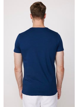 Tudors Slim Fit Crew Neck Plain Basic Short Sleeve Navy Blue T-Shirt  - Image 5