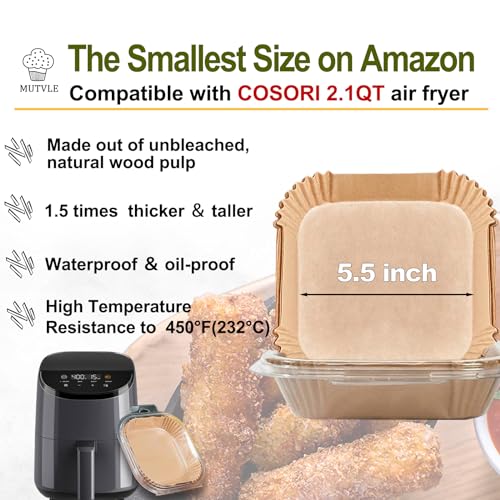 mutvle Small Air Fryer Liners for Cosori 2.1qt Air Fryer, Mini Air Fryer Liners Disposable 2 2.1 2.6 3QT, 5.5 Inch Air Fryer Liners - Image 2