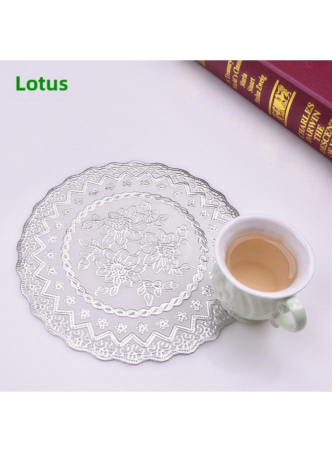 20cm European Style Foil Pvc Heat Insulation Round Cup Mat Vase Plate Tray Mat Hotel Decoration-Color:Silver Round Lotus-Specifications:20cm  - Image 1