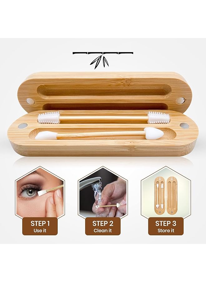 Excefore 2 Pack Reusable Cotton Buds For Ears With Magnetic Bamboo Travel Case Set For Ear Cleaning And Makeup - Image 2