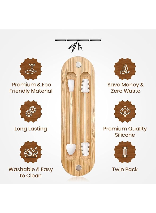 Excefore 2 Pack Reusable Cotton Buds For Ears With Magnetic Bamboo Travel Case Set For Ear Cleaning And Makeup - Image 4