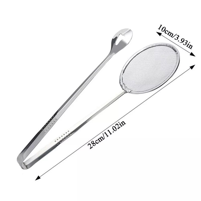 KRUPAVI KRUPAVI 2 in 1 Fry Filter Spoon Strainer with Clip Oil Oil Frying BBQ Filter Mesh Strainer Stainless Steel Frying Strainer Silver  - Image 2