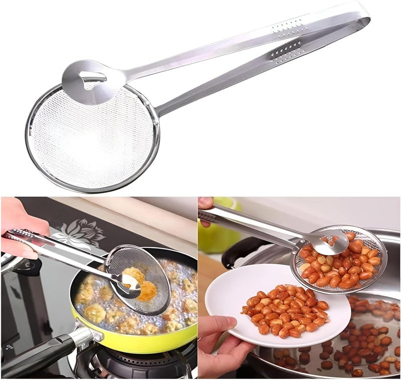 KRUPAVI KRUPAVI 2 in 1 Fry Filter Spoon Strainer with Clip Oil Oil Frying BBQ Filter Mesh Strainer Stainless Steel Frying Strainer Silver  - Image 5