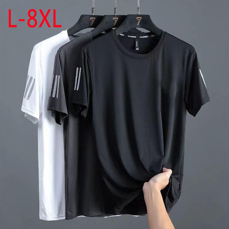 New Ice Silk Short-Sleeved Shirt For Men In Summer Thin Breathable Casual Sports Sweatshirt Round Neck Quick-Drying Loose Version - Image 2