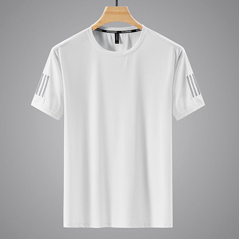 New Ice Silk Short-Sleeved Shirt For Men In Summer Thin Breathable Casual Sports Sweatshirt Round Neck Quick-Drying Loose Version - Image 1