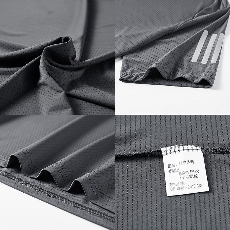 New Ice Silk Short-Sleeved Shirt For Men In Summer Thin Breathable Casual Sports Sweatshirt Round Neck Quick-Drying Loose Version - Image 4