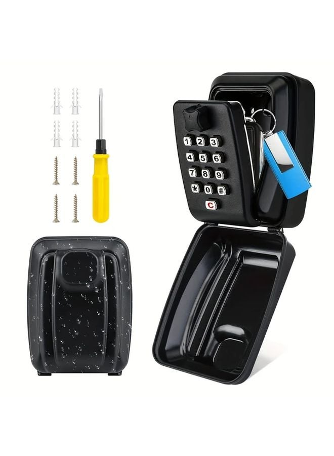 Black Wall Mounted Password Key Box With Screwdriver Key Card Holder Waterproof Industrial Security Lock Metal No Assembly Required - Image 1