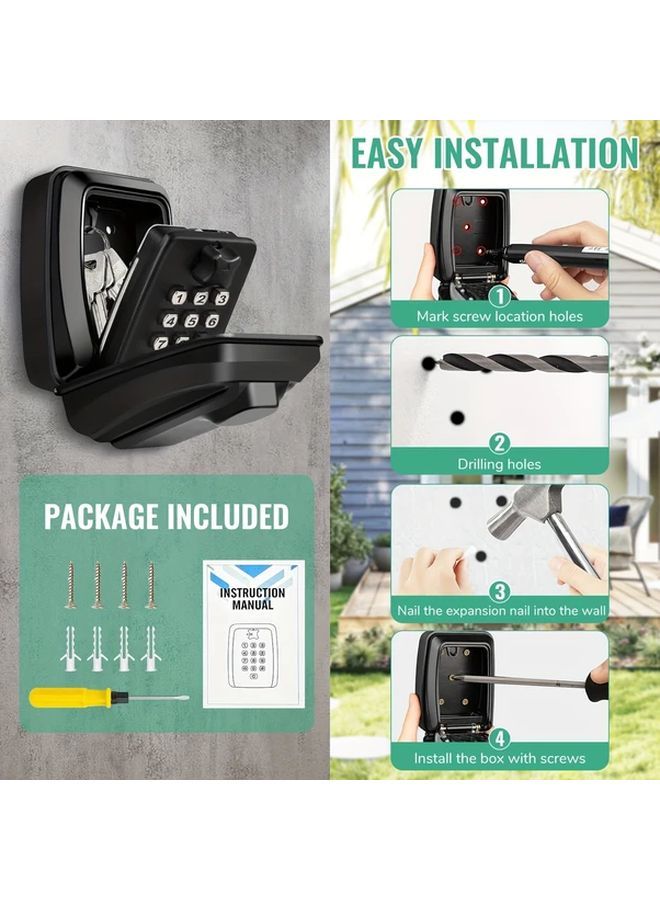 Black Wall Mounted Password Key Box With Screwdriver Key Card Holder Waterproof Industrial Security Lock Metal No Assembly Required - Image 4