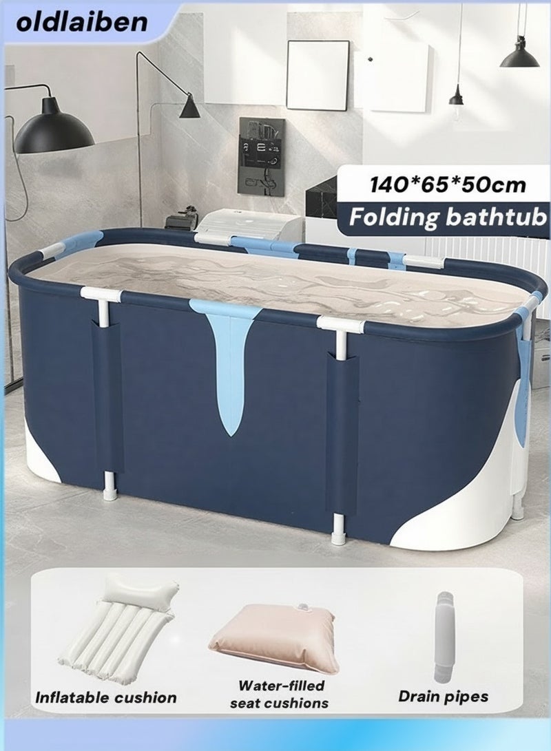 Extra Large Foldable Bathtub Freestanding Soaking Bathing Tub for Adult Bathroom Folding SPA Tub for Shower Stall, Separate Family Bathroom SPA Tub for Hot Ice Bath (140cm/55inch)