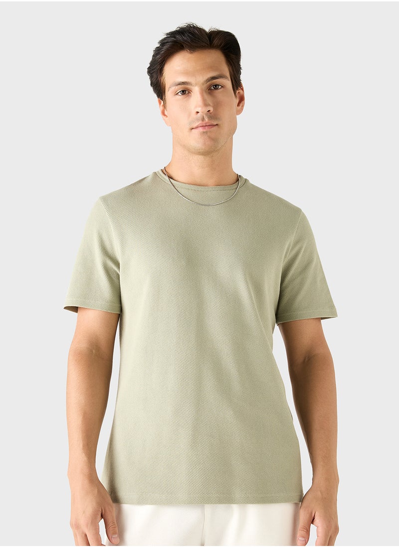 Iconic Iconic Textured T-shirt with Crew Neck and Short S  - Image 1