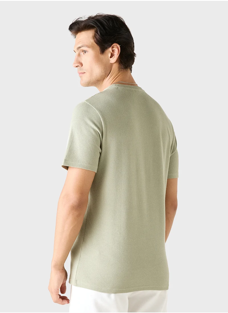 ايكونيك Iconic Textured T-shirt with Crew Neck and Short S