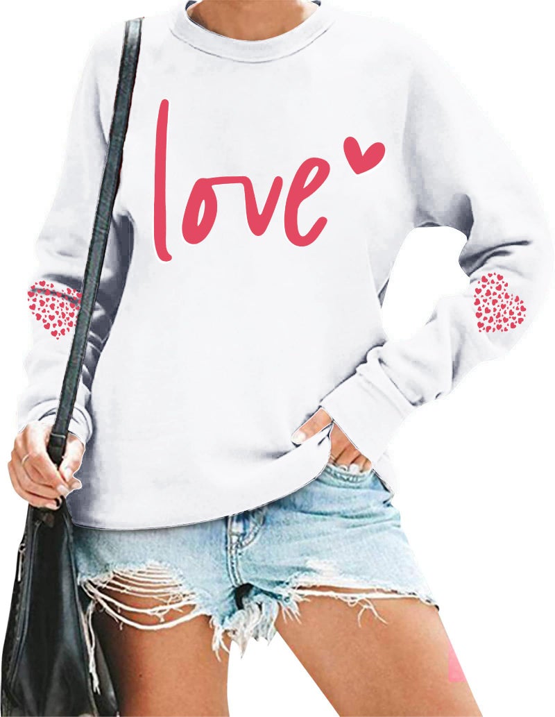 VILOVE Womens Valentines Sweatshirt Love Heart Graphic Print Pullover Casual Long Sleeve Valentine's Blouse Top White - Image 1