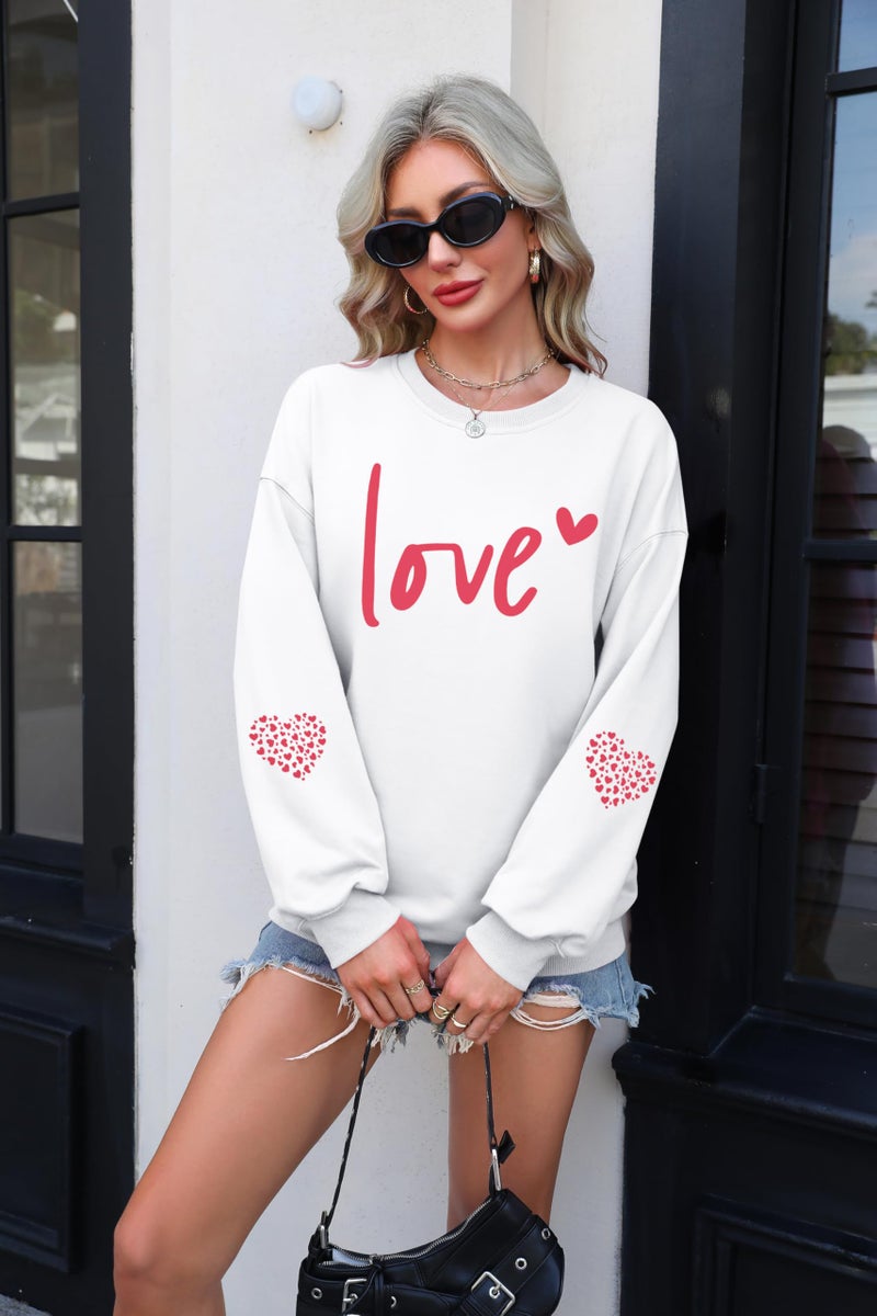 VILOVE Womens Valentines Sweatshirt Love Heart Graphic Print Pullover Casual Long Sleeve Valentine's Blouse Top White - Image 5