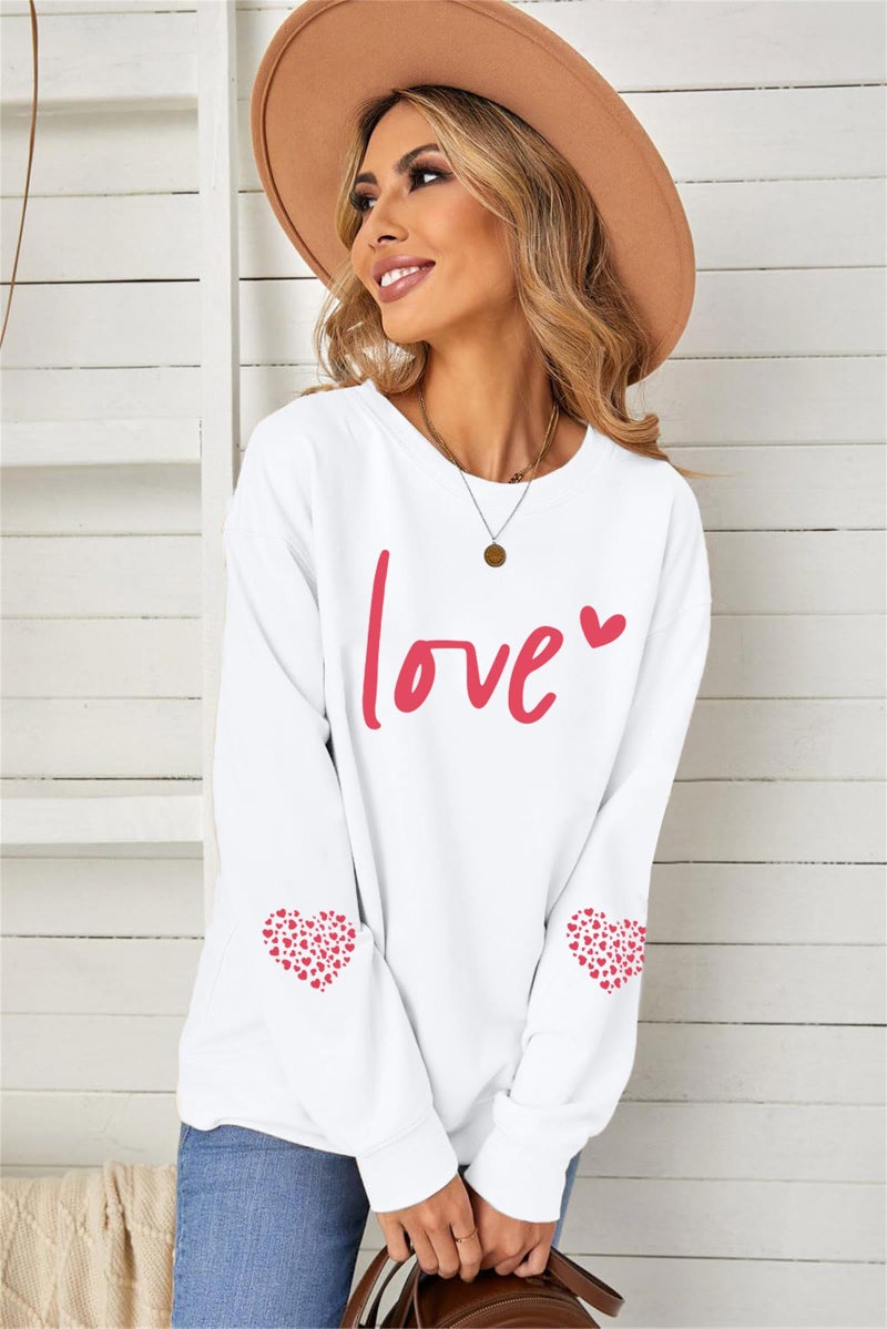 VILOVE Womens Valentines Sweatshirt Love Heart Graphic Print Pullover Casual Long Sleeve Valentine's Blouse Top White - Image 3