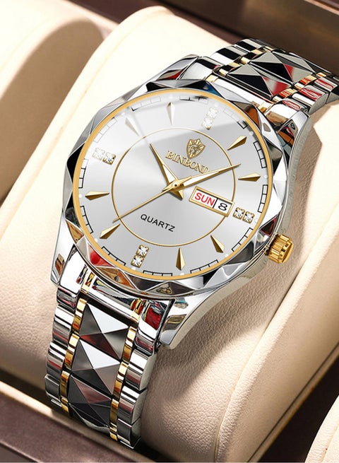 BINBOND Men Quartz Watch B5552 Lnternational Fashion Brand  Sports Military Steel Band Waterproof Luminous Men Business Gold Wristwatches