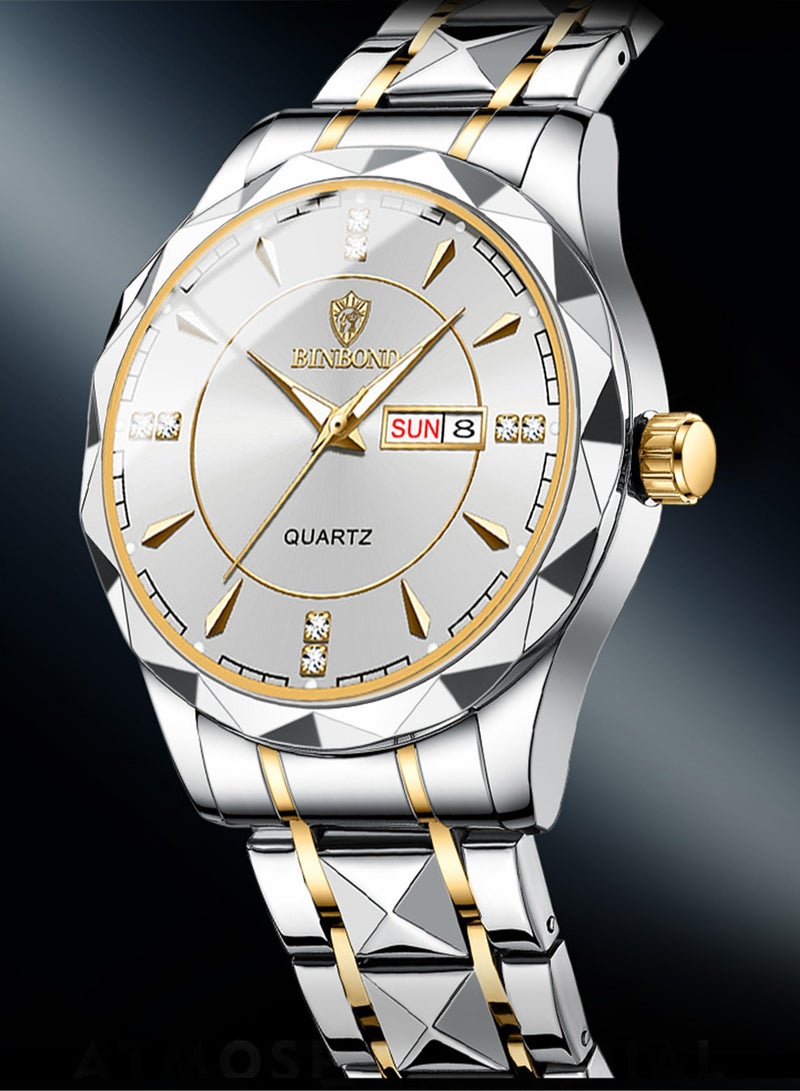 BINBOND Men Quartz Watch B5552 Lnternational Fashion Brand  Sports Military Steel Band Waterproof Luminous Men Business Gold Wristwatches