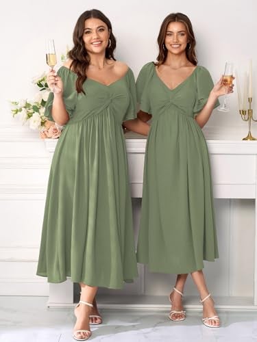 SCOMCHIC Women's Plus Size Wedding Guest Cocktail Dresses Sweetheart Neckline Ruffle Sleeve A Line Maxi Dress Sage Green - Image 2