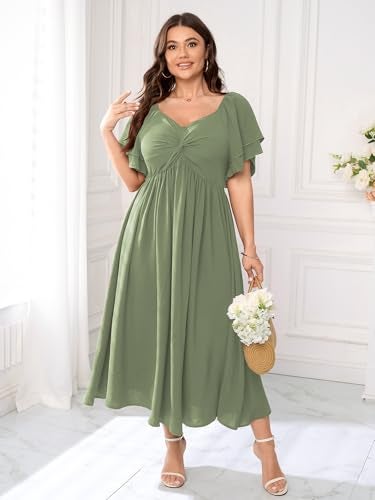 SCOMCHIC Women's Plus Size Wedding Guest Cocktail Dresses Sweetheart Neckline Ruffle Sleeve A Line Maxi Dress Sage Green - Image 4