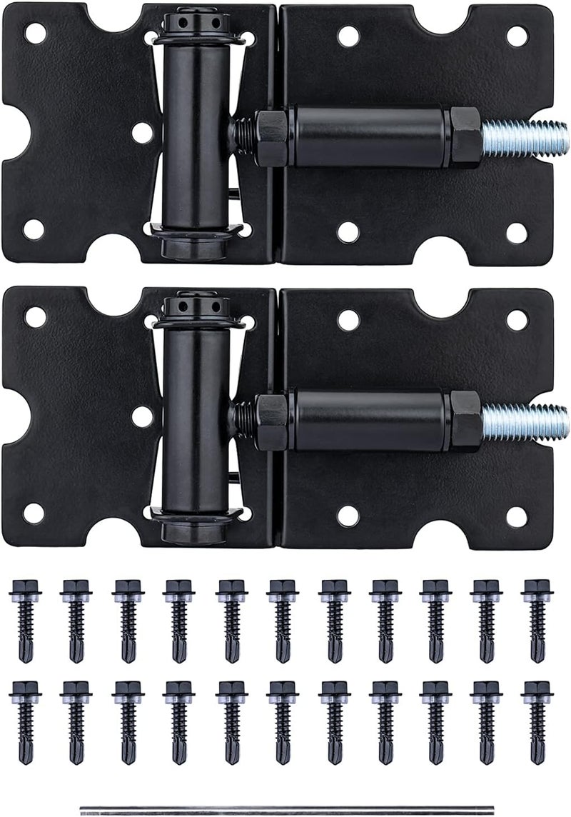 BORDERSMOVER Self Closing Gate Hinges, Heavy Duty for Vinyl/Wood/Metal Fence, Pack of 2, with Slef-Tapping Screws and Adjuster Tool - Image 1