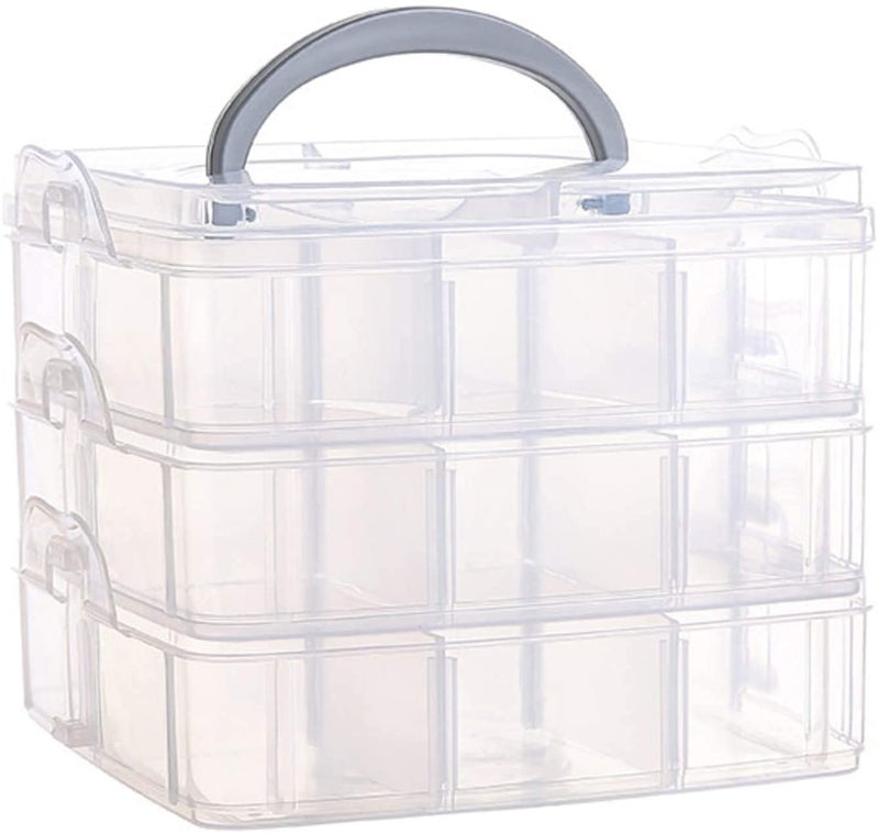 MEECOSTE 3 Layer 18 Grid Organizer Jewellery Craft Accessories Storage Box Container with Collapsible and Removable Dividers Foldable Box 1 Piece Transparent Multi Color Plastic Square - Image 1