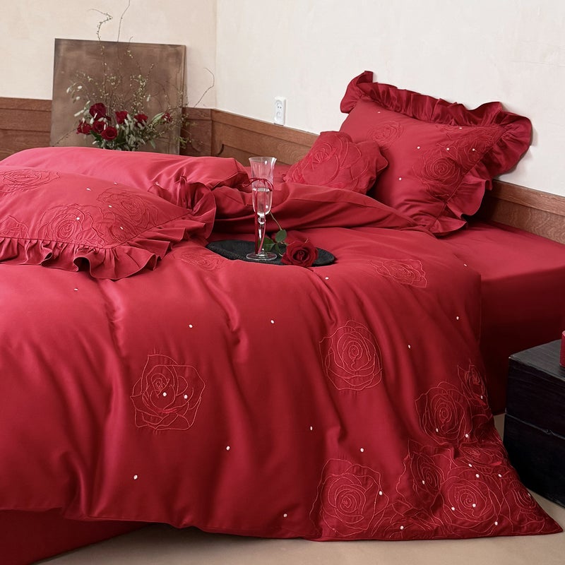 Rose Wish Bed Sheet Set, 100-Thread Count, Long-Staple Cotton, Romantic Design - Image 1