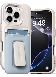 VRS Design D-Wallet Orb iPhone 16 PRO Case Cover Wallet [3 Card] Credit Holder Slot [Semi Automatic] Built-in [Kickstand] - Cotton Blue  - Image 1