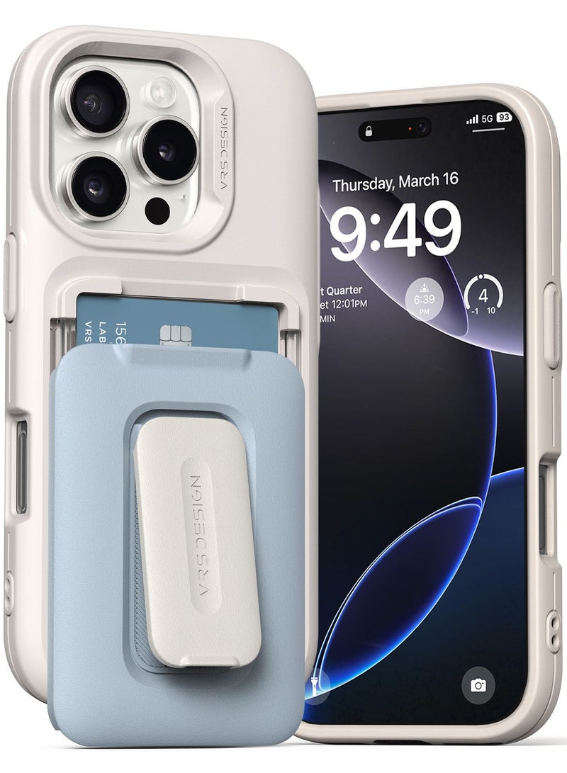 VRS Design D-Wallet Orb iPhone 16 PRO Case Cover Wallet [3 Card] Credit Holder Slot [Semi Automatic] Built-in [Kickstand] - Cotton Blue  - Image 1