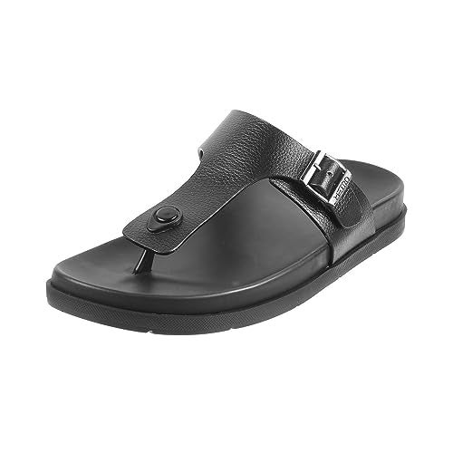 Metro Men Black Flat Casual/Comfort Synthetic Leather Chappal UK/10 EU/44 (16-761) - Image 1