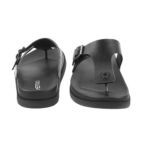 Metro Men Black Flat Casual/Comfort Synthetic Leather Chappal UK/10 EU/44 (16-761) - Image 5