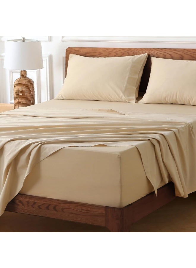 HYPREST Deep Pocket King Bedsheets Beige-100% Cotton 400 Thread Count Sheet Sets Fits 18''-24'' in Deep Mattress - Image 5