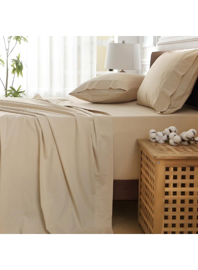 HYPREST Deep Pocket King Bedsheets Beige-100% Cotton 400 Thread Count Sheet Sets Fits 18''-24'' in Deep Mattress - Image 4