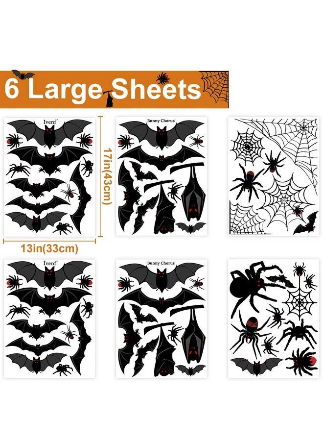 Ivenf Halloween Decorations Window Clings Decor Large Scary Silhouette Bats Spider Kids School Home Office Accessories Party Supplies Gifts 6 Sheet 59Pcs  - Image 3