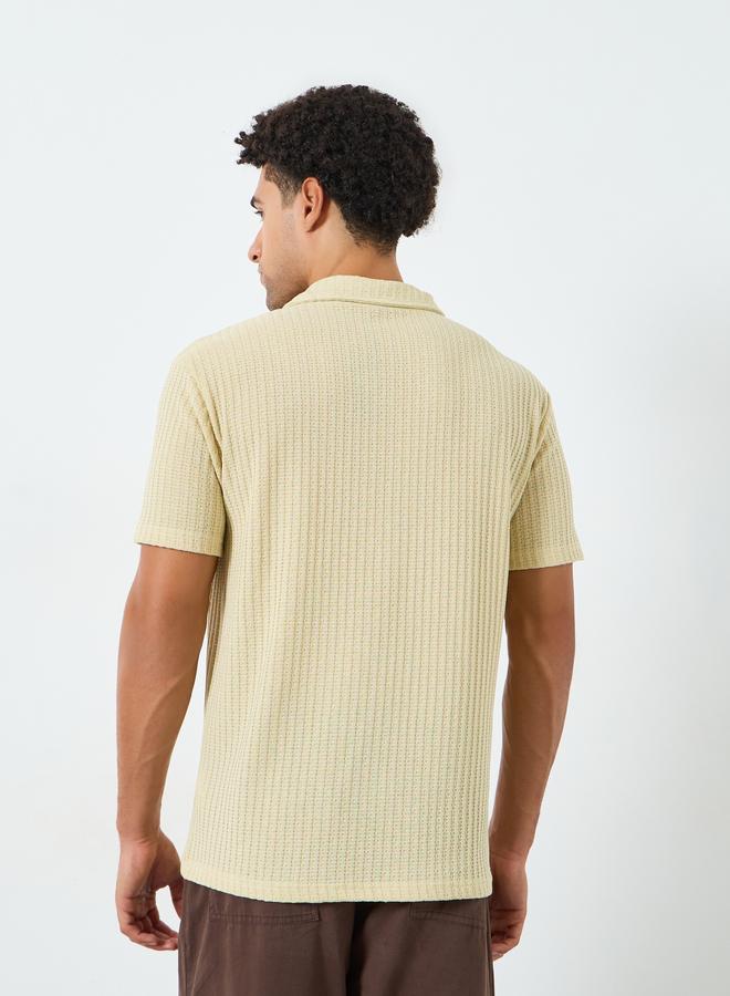 Styli Men Relaxed Mock Open Collar Textured Mesh Polo - Image 4