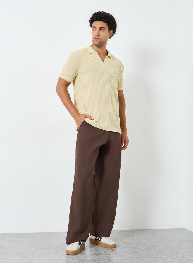 Styli Men Relaxed Mock Open Collar Textured Mesh Polo - Image 2