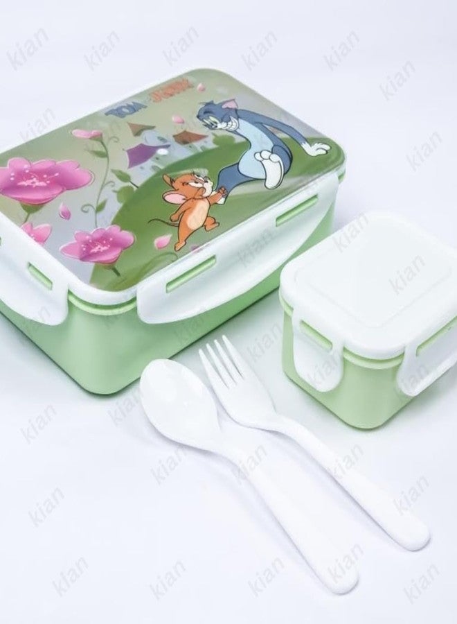 Kian Lunch Box for School - 2 Compartment Plastic Tiffin Box, Air Tigh Easy to Clean Lunch Box for Kids, Fresh Box for Sandwiches, Pasta, Noodle, Salad, Wrap (Multi Color) (Pack of 1) - Image 2