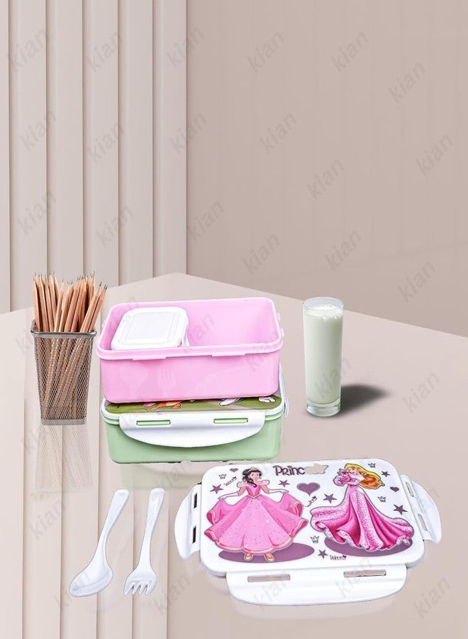 Kian Lunch Box for School - 2 Compartment Plastic Tiffin Box, Air Tigh Easy to Clean Lunch Box for Kids, Fresh Box for Sandwiches, Pasta, Noodle, Salad, Wrap (Multi Color) (Pack of 1) - Image 4