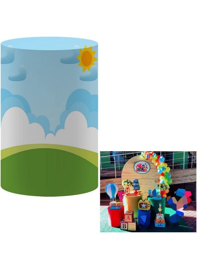 FiVan Baby Birthday Party Pedestal Cover Blue Plinth Cover Cartoon Elastic Stretch Spandex Pedestal Cover for Metal Cylinder Stands NO-1913 - Image 1